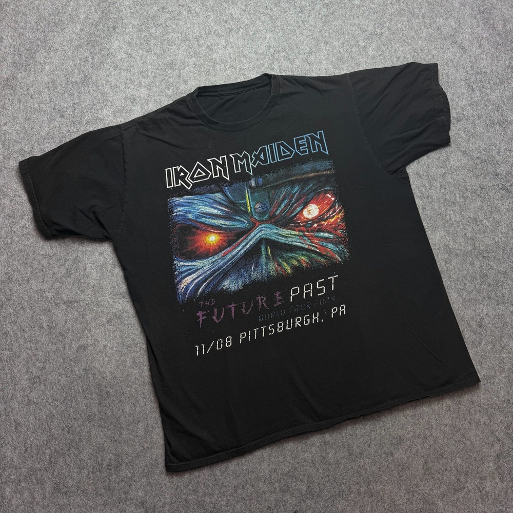 Iron Maiden Shirt Mens XL Black Future Past 2024 Tour Graphic Band Tee Music